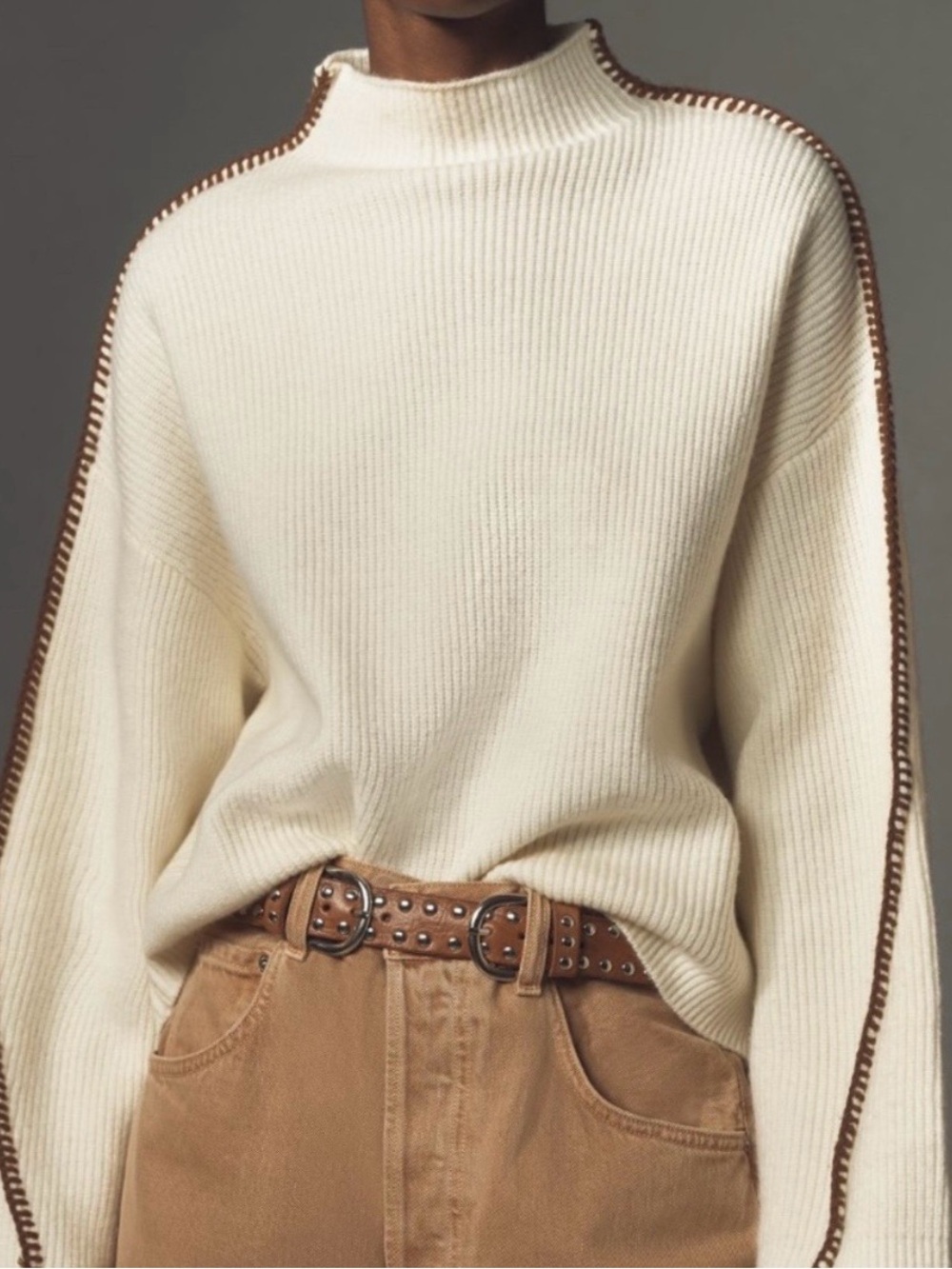 By Anthropologie Mock-Neck Whipstitch Sweater